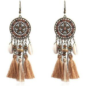 Boho Dreamcatcher Tassel Earrings | Feather & Turquoise Dangle Designs